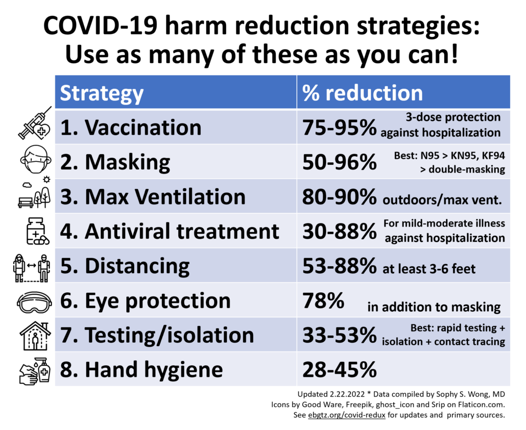 Table summarizing the top 7 COVID harm reduction strategies.